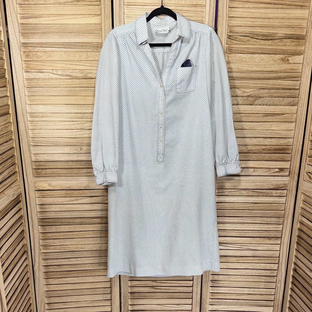 Schrader Sport Elegant Blue & White Polka Dot Dress Size 14 Vintage